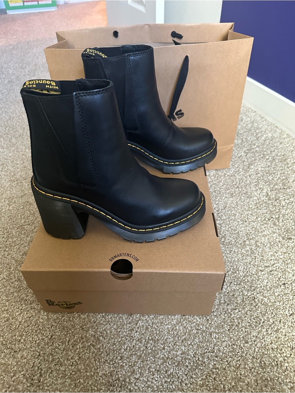 Dr. Martens Black Leather Chunky Lug-Heel Chelsea Boots